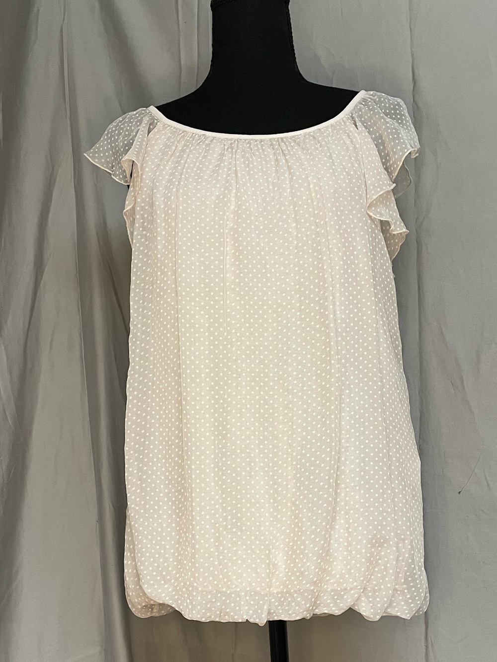 Luisa Ricci 100% Silk Blush Polka Dot Flutter Sleeve Lightweight Blouse